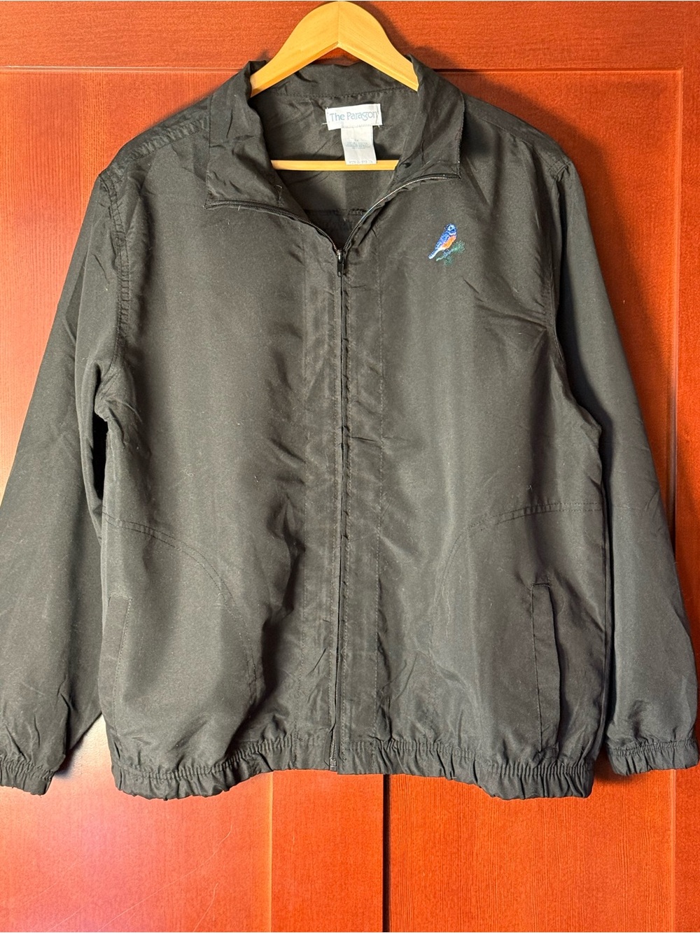 VTG PARAGON Black Embroidered Bluebird Windbreaker Jacket Size 1X Grannycore